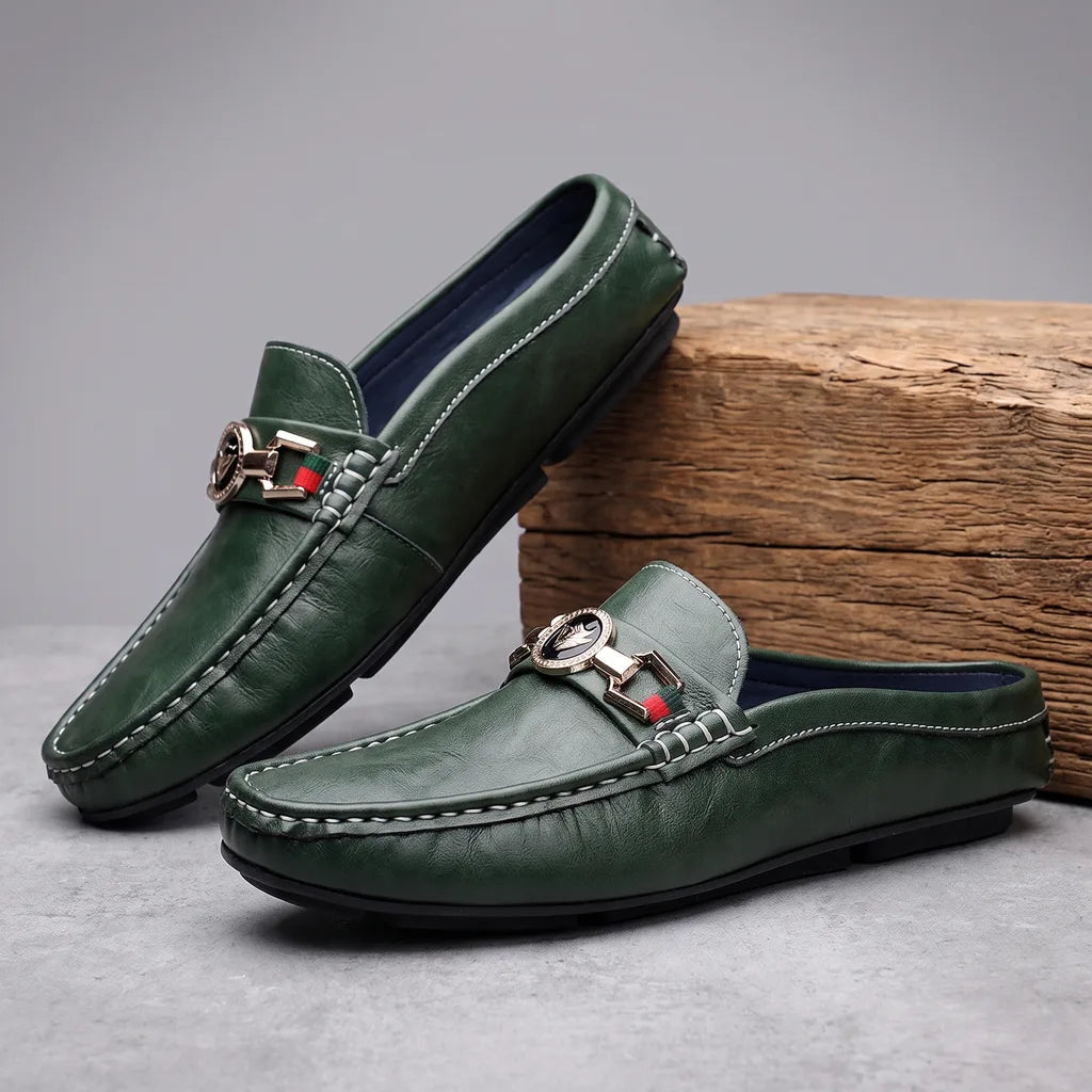 Men's Green Petra Leather Mule Loafers