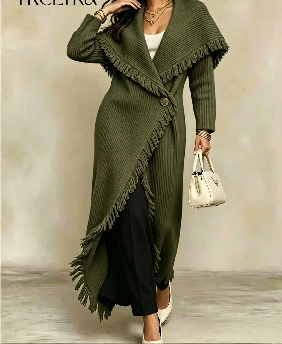 Louise | Women's Long Knit Cardigan Coat - Army Green