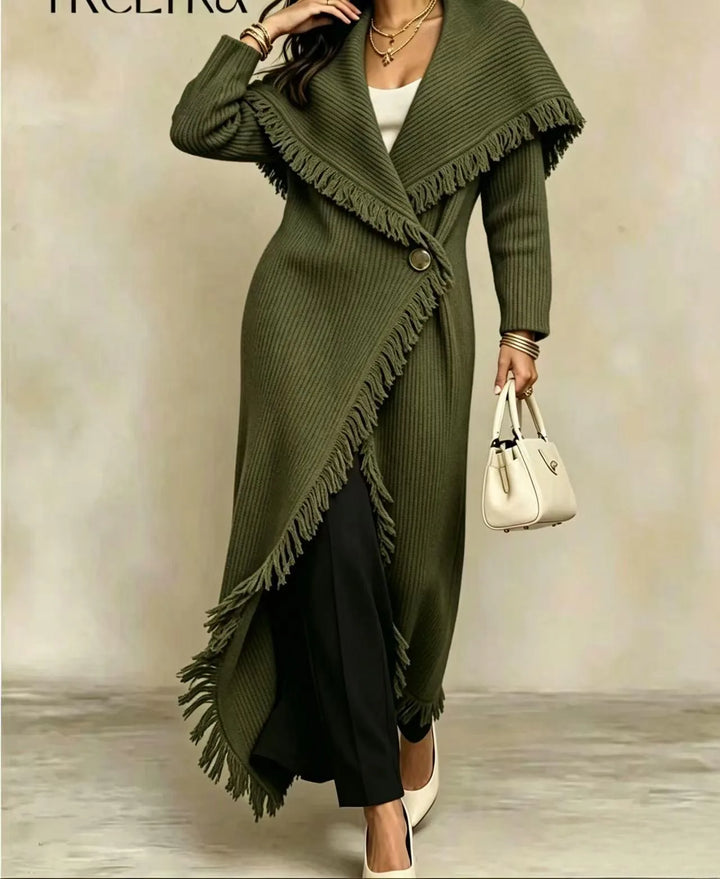 Louise | Women's Long Knit Cardigan Coat - Army Green