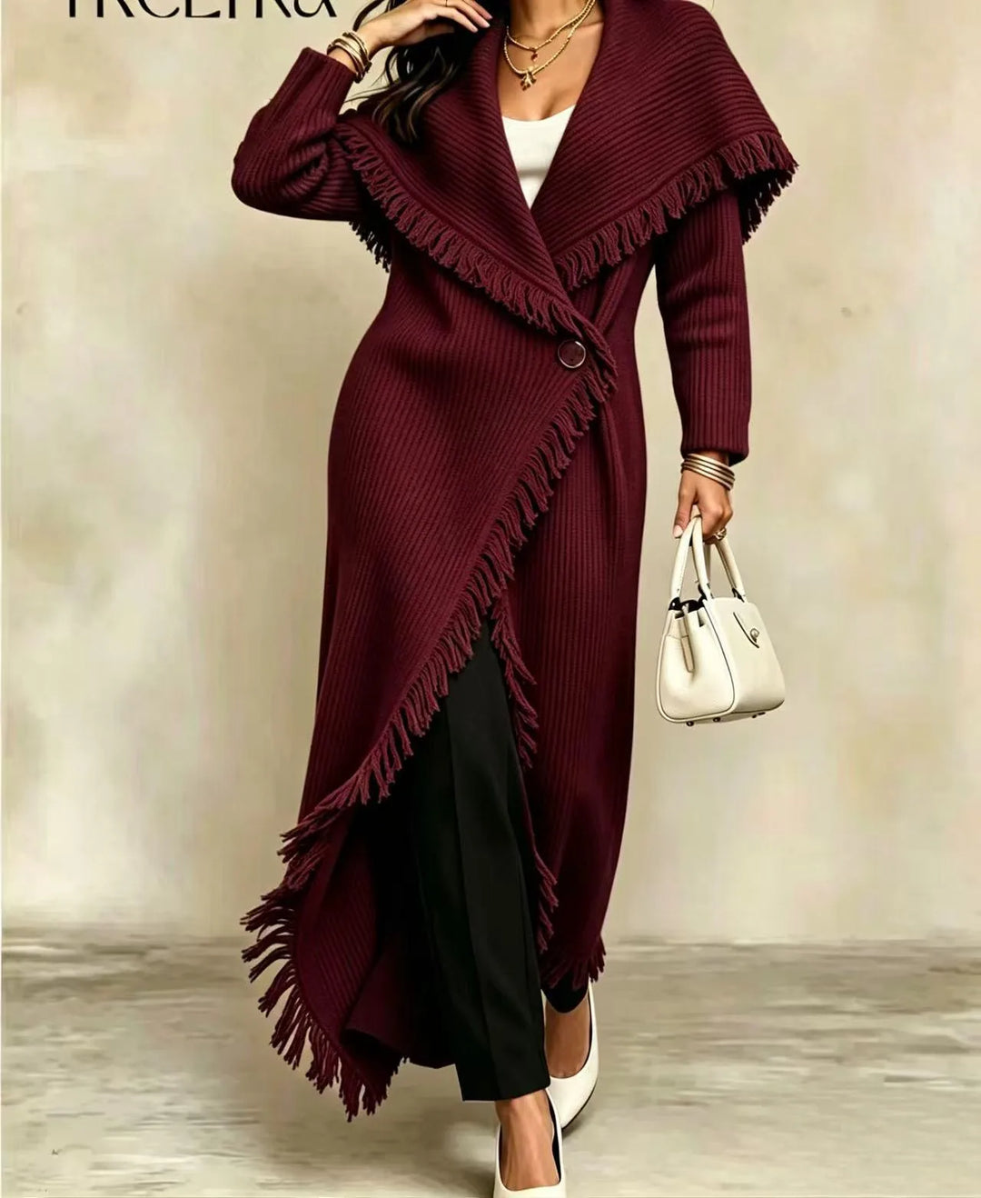 Louise | Women's Long Knit Cardigan Coat - Burgundy