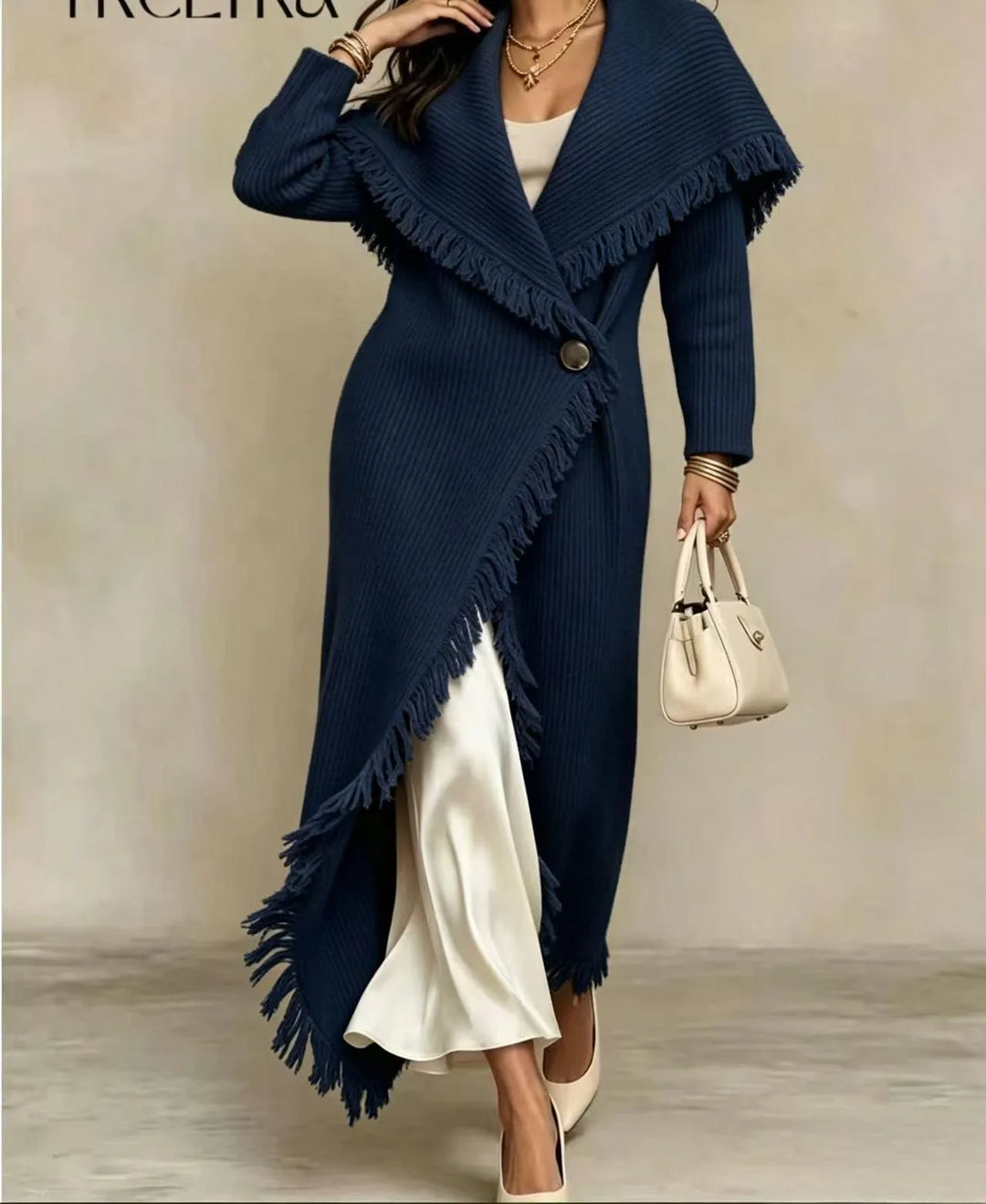 Louise | Women's Long Knit Cardigan Coat - Navy