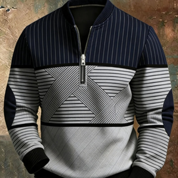 Lucas | Men's Contrast Quarter-Zip Sweater  - Size:XS;Color:Black