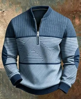 Lucas | Men's Contrast Quarter-Zip Sweater  - Size:XS;Color:Blue