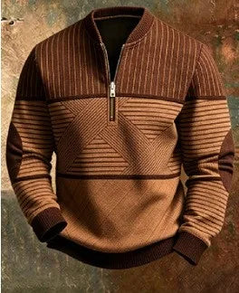 Lucas | Men's Contrast Quarter-Zip Sweater  - Size:XS;Color:Brown
