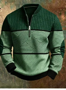 Lucas | Men's Contrast Quarter-Zip Sweater  - Size:XS;Color:Green