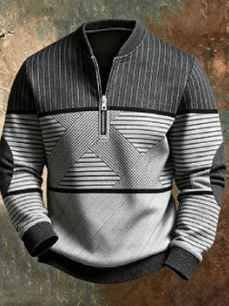 Lucas | Men's Contrast Quarter-Zip Sweater  - Size:XS;Color:Grey