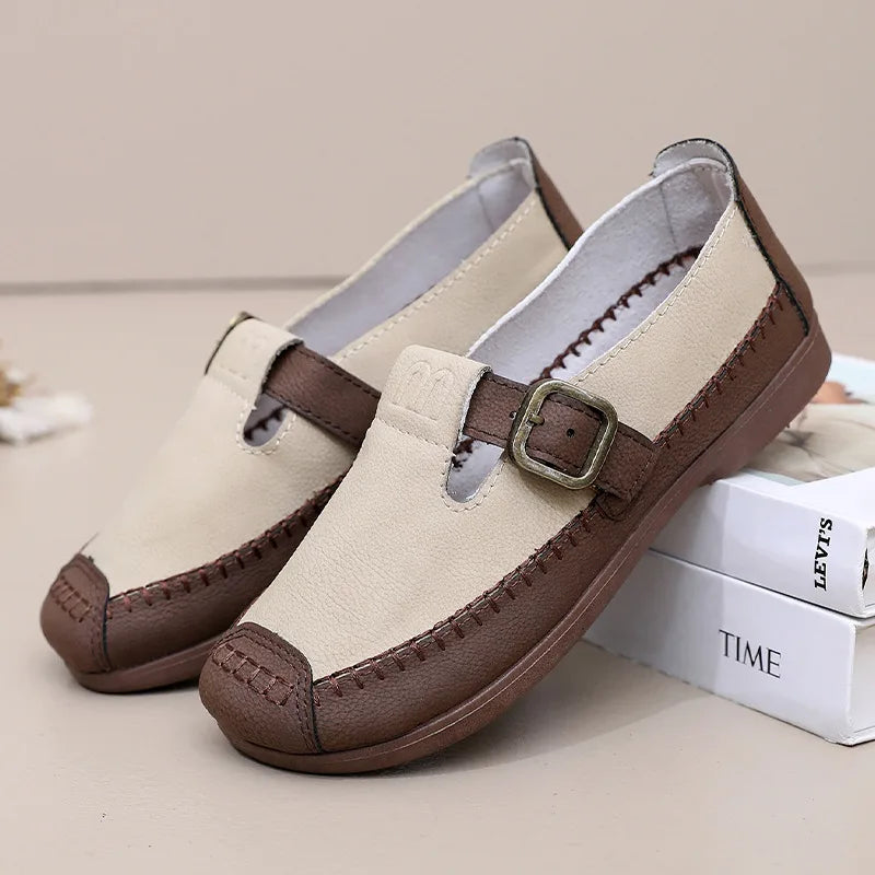 Lucia | Women's Orthopedic Mary Jane Flats - Color:Beige;Size:38