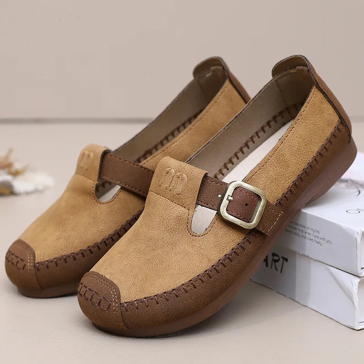 Lucia | Women's Orthopedic Mary Jane Flats - Color:Brown;Size:38