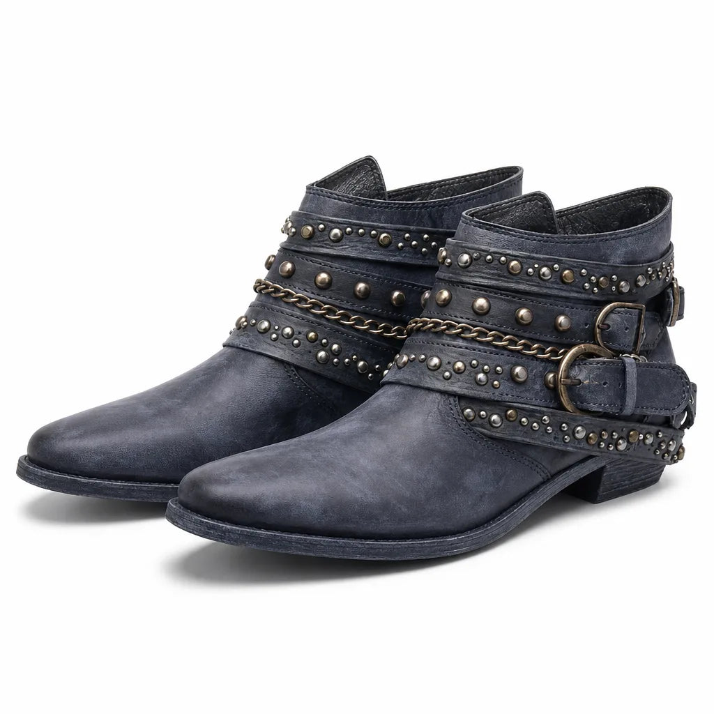 Lucienne | Women's Fall Brown Western Ankle Boots - Color:Blue;Size:36