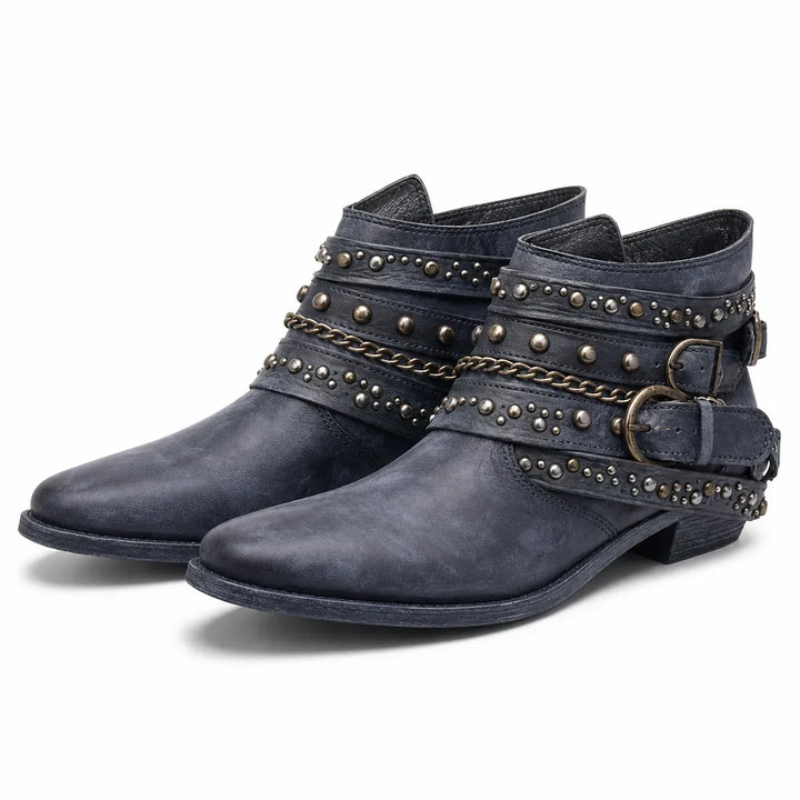 Lucienne | Women's Fall Brown Western Ankle Boots - Color:Blue;Size:36