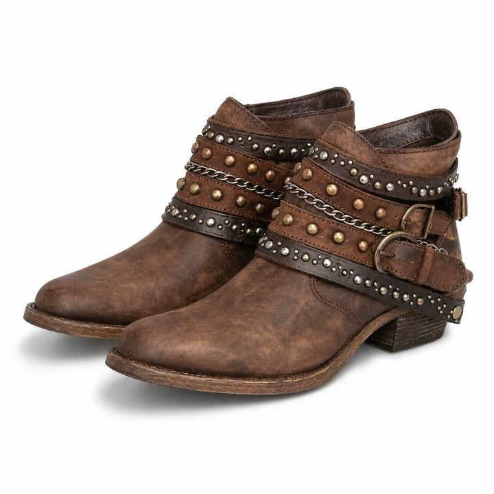 Lucienne | Women's Fall Brown Western Ankle Boots - Color:Brown;Size:36