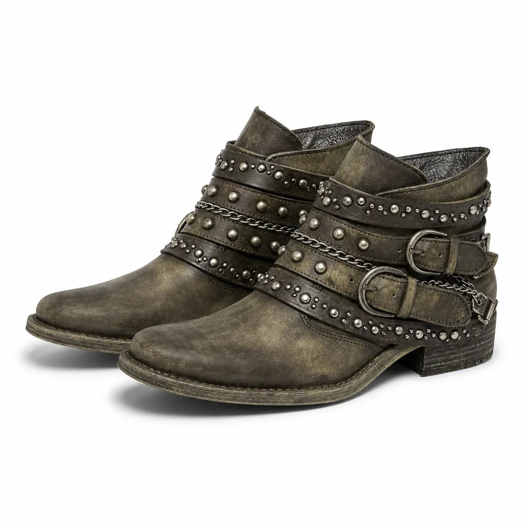 Lucienne | Women's Fall Brown Western Ankle Boots - Color:Green;Size:36