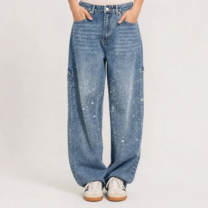 Lucinda | Mom Jeans Baggy Wide Leg Jeans - Color:Blue;Size:XXS