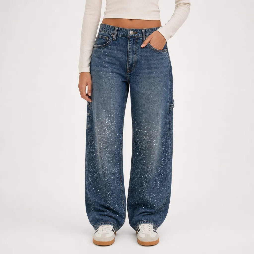 Lucinda | Mom Jeans Baggy Wide Leg Jeans - Color:Dark Blue;Size:XXS