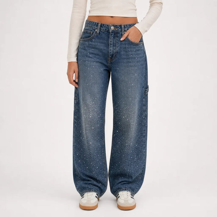 Lucinda | Mom Jeans Baggy Wide Leg Jeans - Color:Dark Blue;Size:XXS