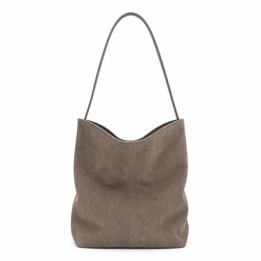 Lucinda | Women's Suede Handbag - Color:Beige