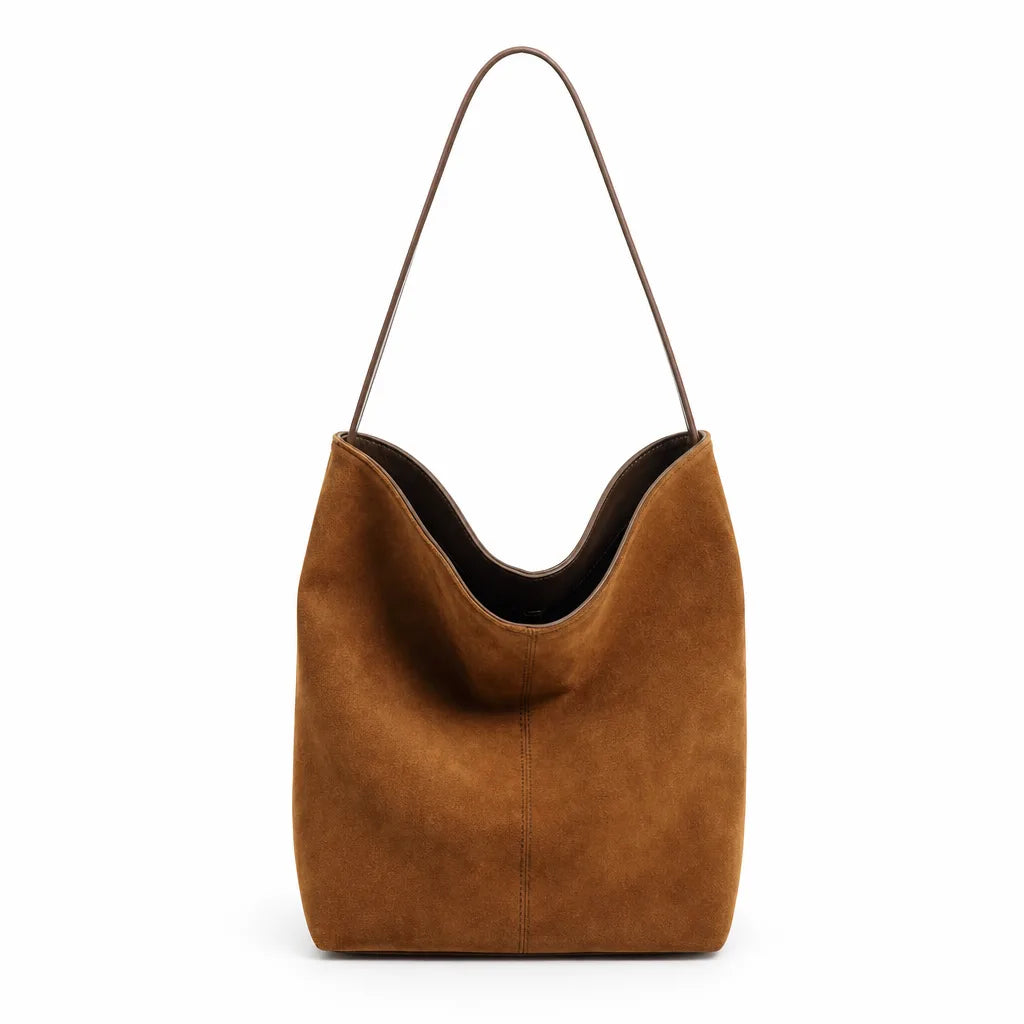 Lucinda | Women's Suede Handbag - Color:Brown