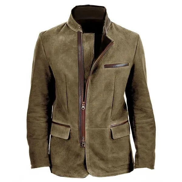 Luke | Men's Classic Zip-Up Jacket  - Color:Brown;Size:XS