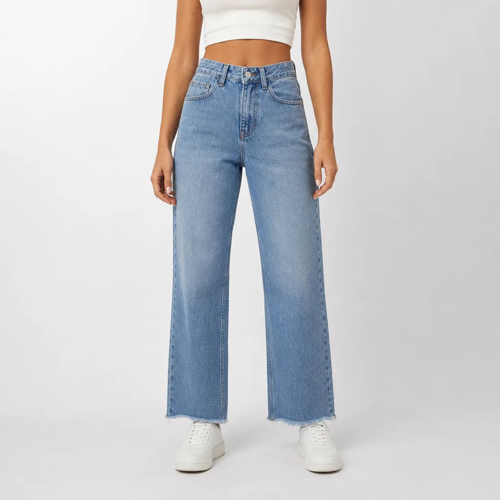 Women's Blue Frances Cotton Wide Leg Jeans