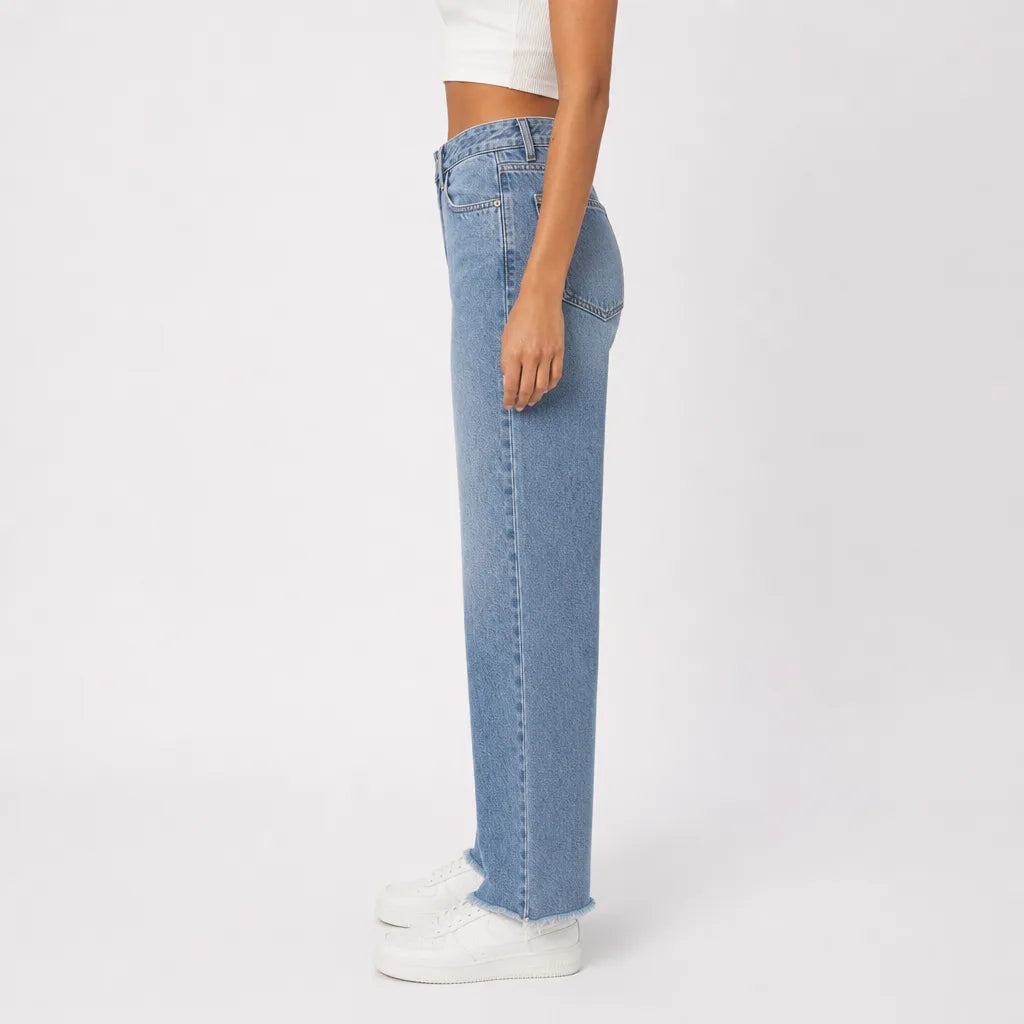 Women's Blue Frances Cotton Wide Leg Jeans