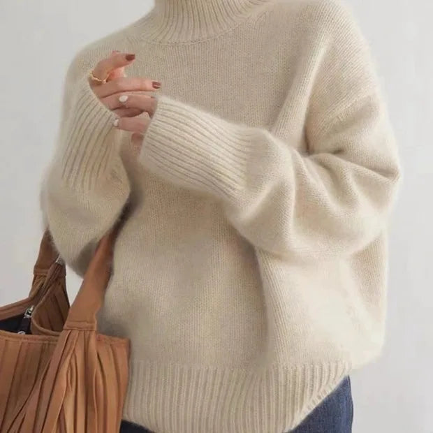Maddie | Women's Turtleneck Sweater  - Color:Beige;Size:XS