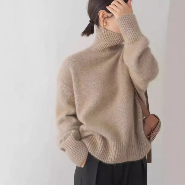 Maddie | Women's Turtleneck Sweater  - Color:Brown;Size:XS