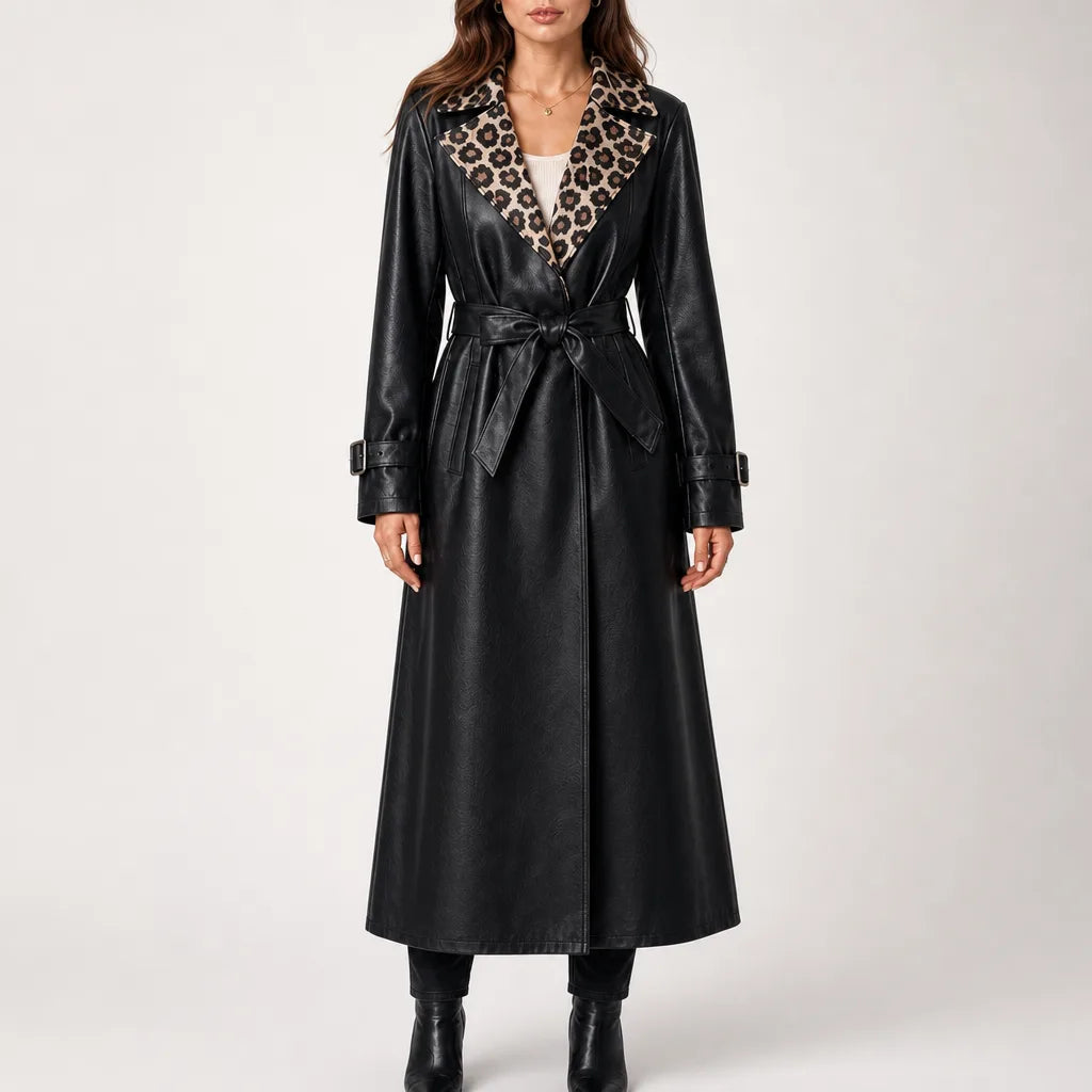 Madeleine Leopard Collar Coat - Color:Black;Size:S