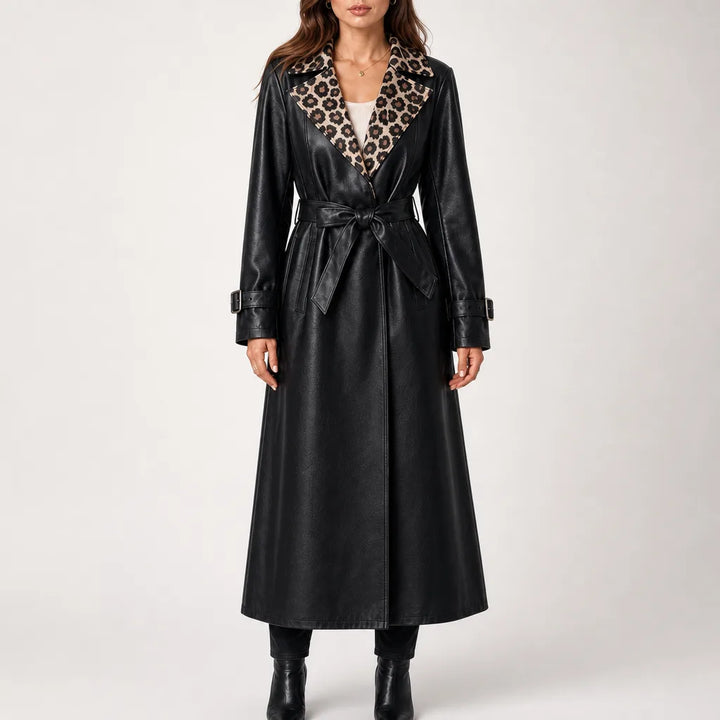 Madeleine Leopard Collar Coat - Color:Black;Size:S