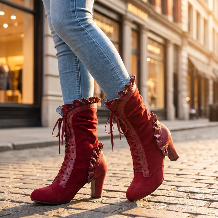 Women's Red Walcott Lace-Up Heeled Boots