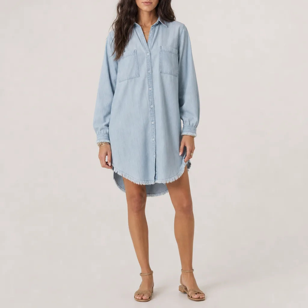 Madeline Denim Dress Shirt - Color:Blue;Size:S
