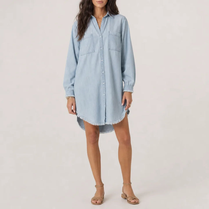 Madeline Denim Dress Shirt - Color:Blue;Size:S