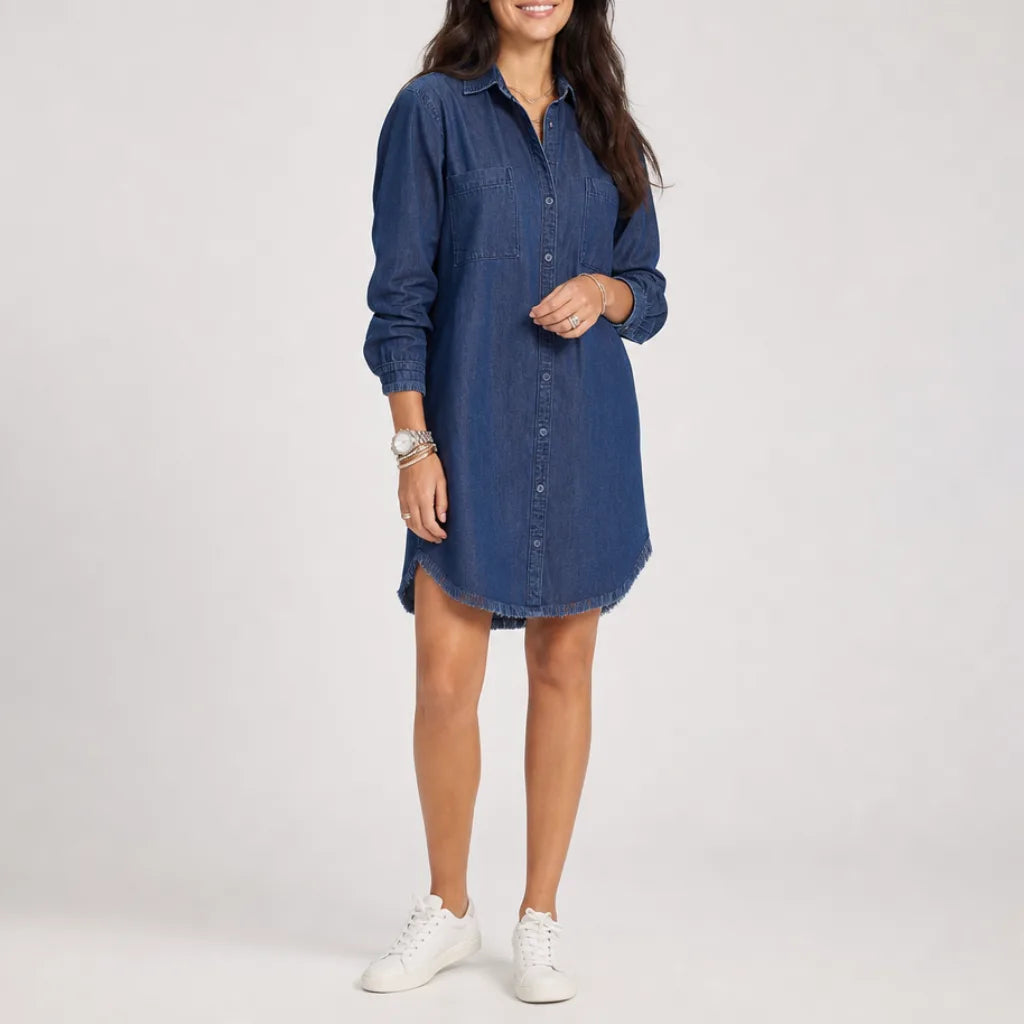 Madeline Denim Dress Shirt - Color:Dark Blue;Size:S
