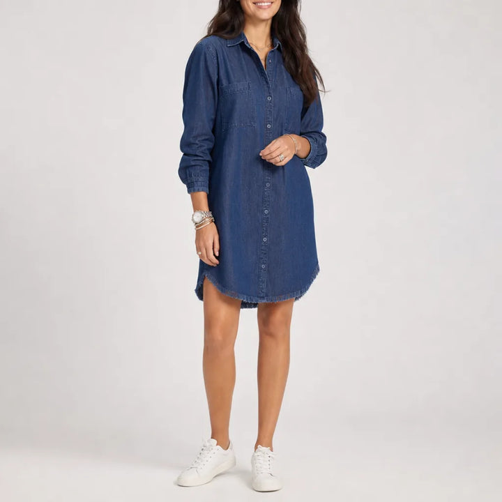 Madeline Denim Dress Shirt - Color:Dark Blue;Size:S