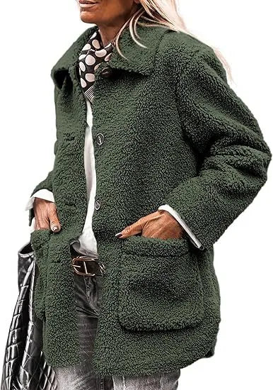 Madeline  | Women's Teddy Plush Winter Coat  - Size:XS;Color:Army Green
