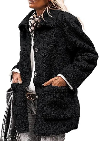 Madeline  | Women's Teddy Plush Winter Coat  - Size:XS;Color:Black