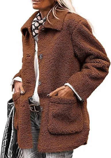 Madeline  | Women's Teddy Plush Winter Coat  - Size:XS;Color:Brown