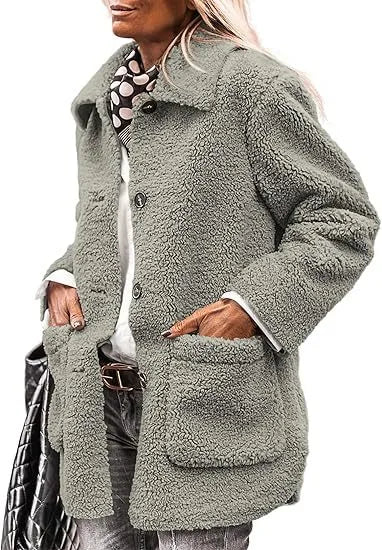 Madeline  | Women's Teddy Plush Winter Coat  - Size:XS;Color:Grey