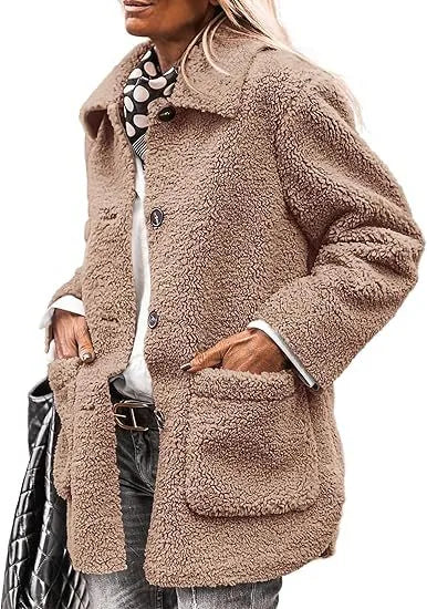 Madeline  | Women's Teddy Plush Winter Coat  - Size:XS;Color:Khaki