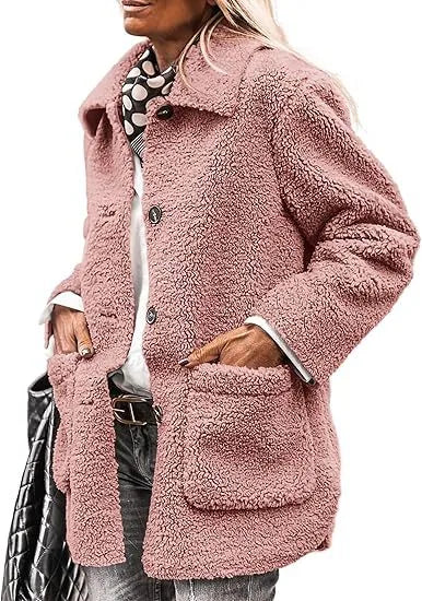 Madeline  | Women's Teddy Plush Winter Coat  - Size:XS;Color:Lotus
