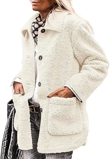 Madeline  | Women's Teddy Plush Winter Coat  - Size:XS;Color:White
