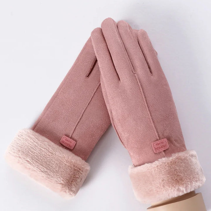 Maeve | Women's Faux Fur Warm Gloves  - Color:Pink;Size:One size