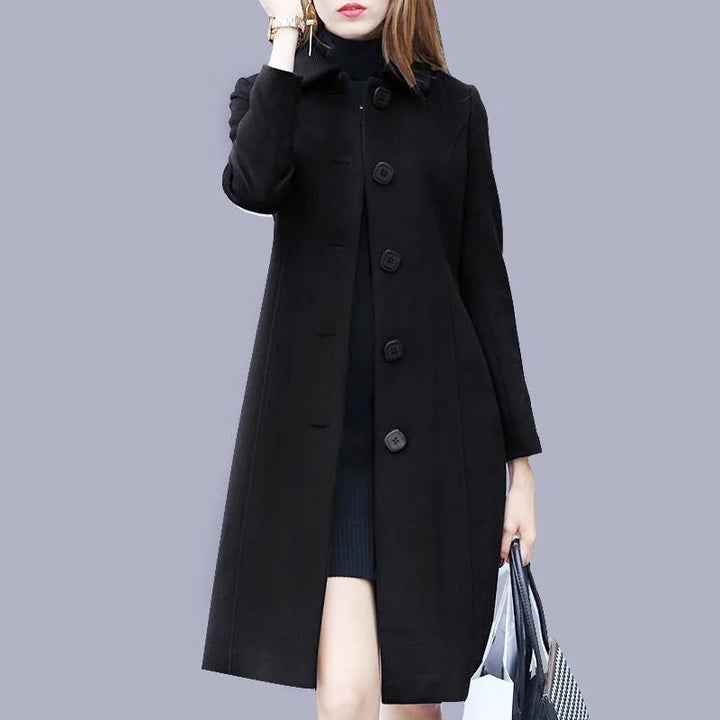 Maeve | Women's Single-Breasted Winter Trench Coat  - Color:Black;Size:XS
