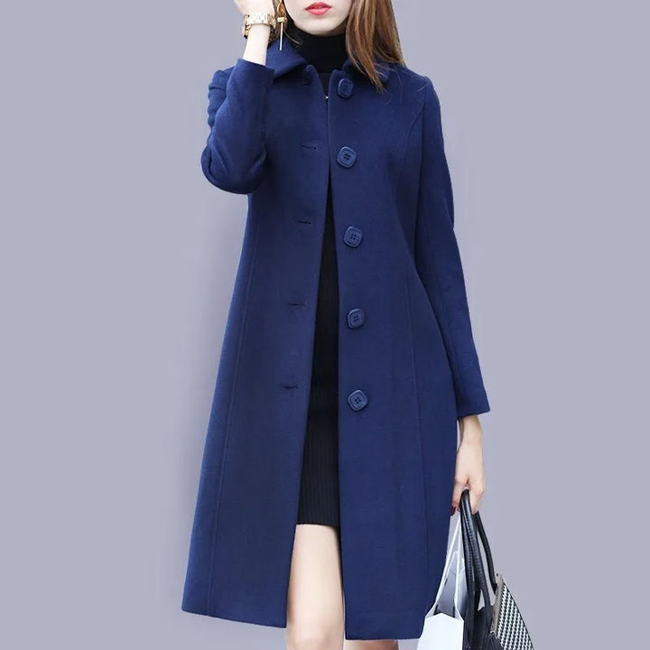 Maeve | Women's Single-Breasted Winter Trench Coat  - Color:Dark Blue;Size:XS
