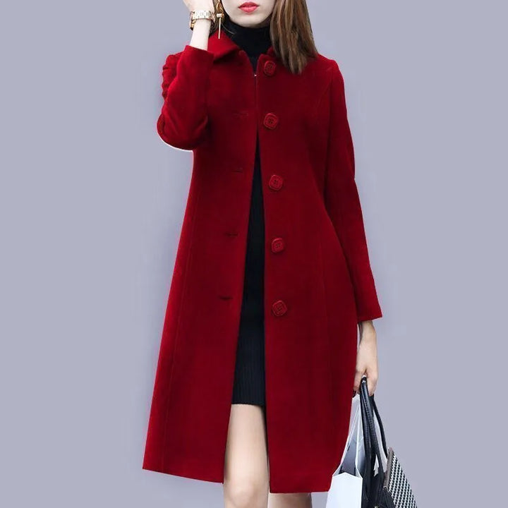 Maeve | Women's Single-Breasted Winter Trench Coat  - Color:Dark Red;Size:XS