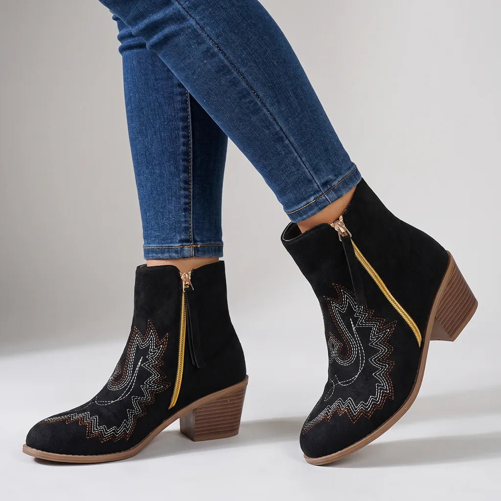 Maia | Women's Orthopedic Western Ankle Boots  - Color:Black;Size:36