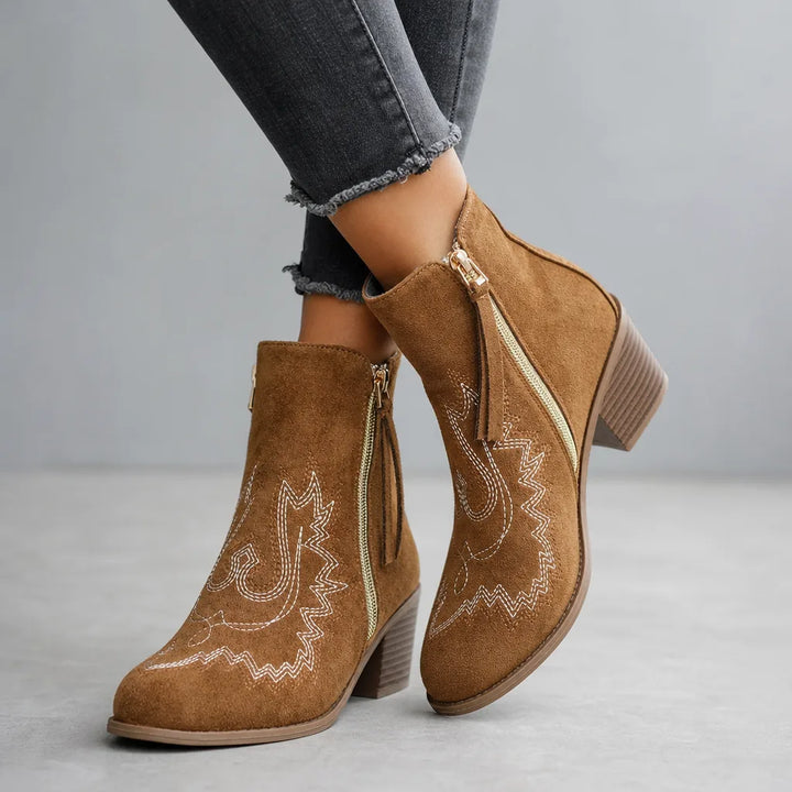 Maia | Women's Orthopedic Western Ankle Boots  - Color:Brown;Size:36