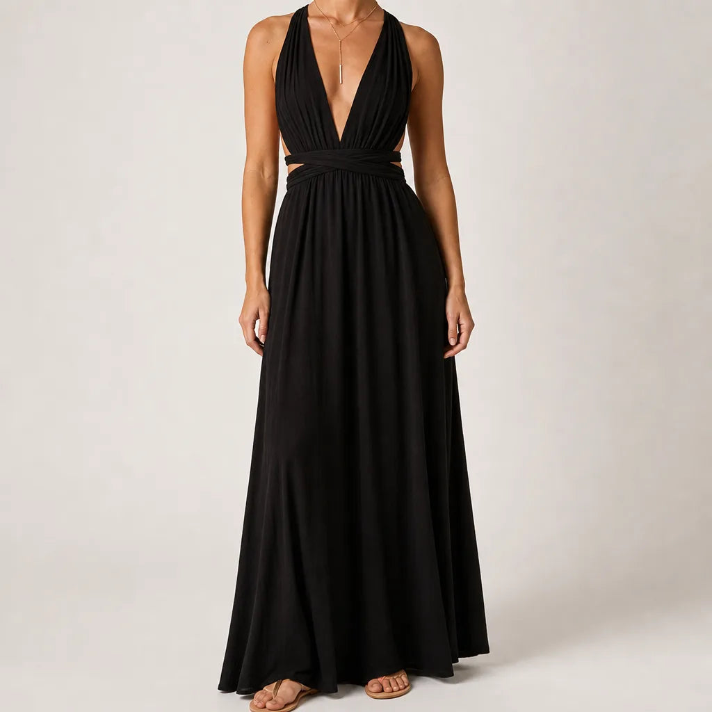 Maisie | Elegant Evening Cocktail Maxi Dress - Color:Black;Size:XS