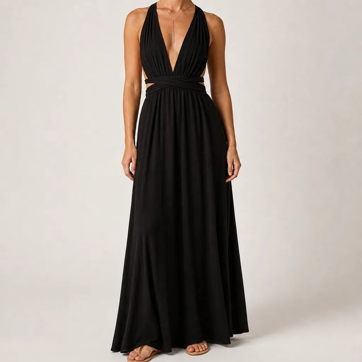 Maisie | Elegant Evening Cocktail Maxi Dress - Color:Black;Size:XS