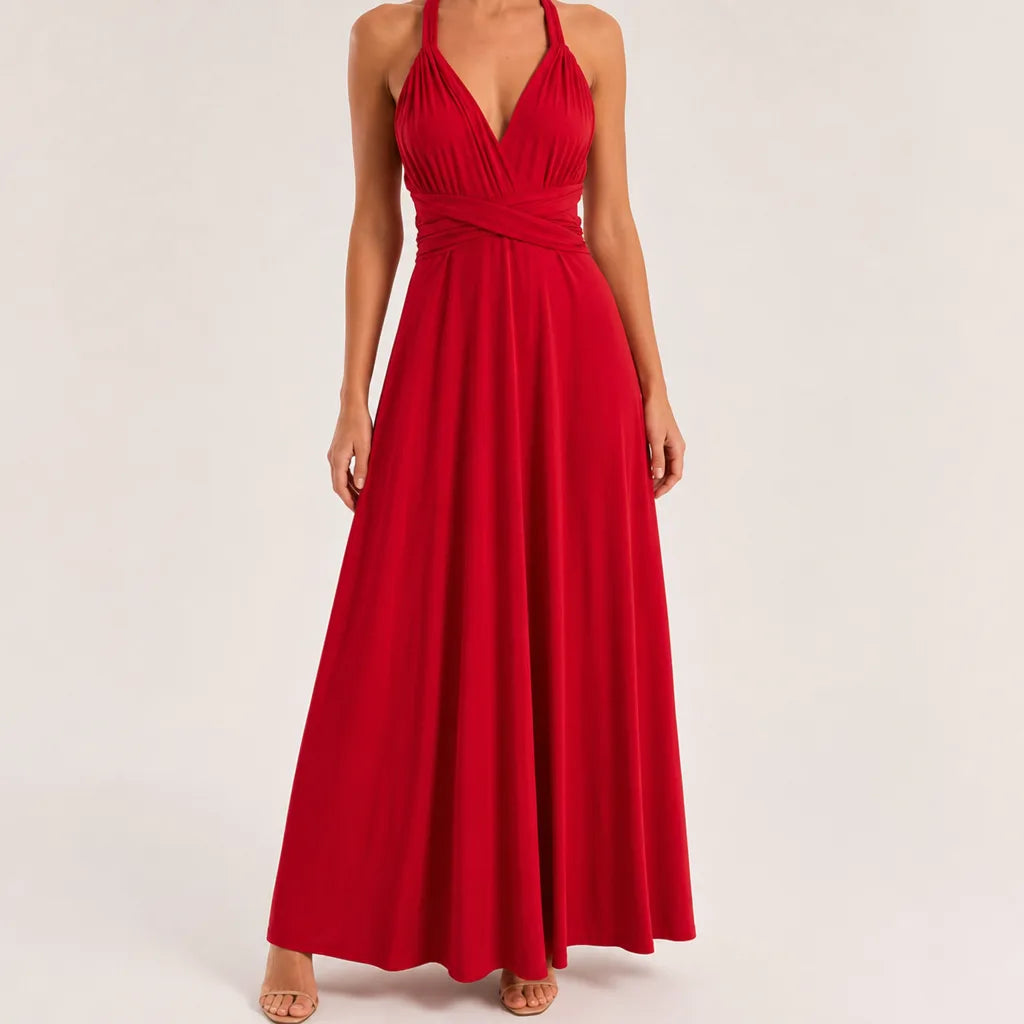 Maisie | Elegant Evening Cocktail Maxi Dress - Color:Red;Size:XS