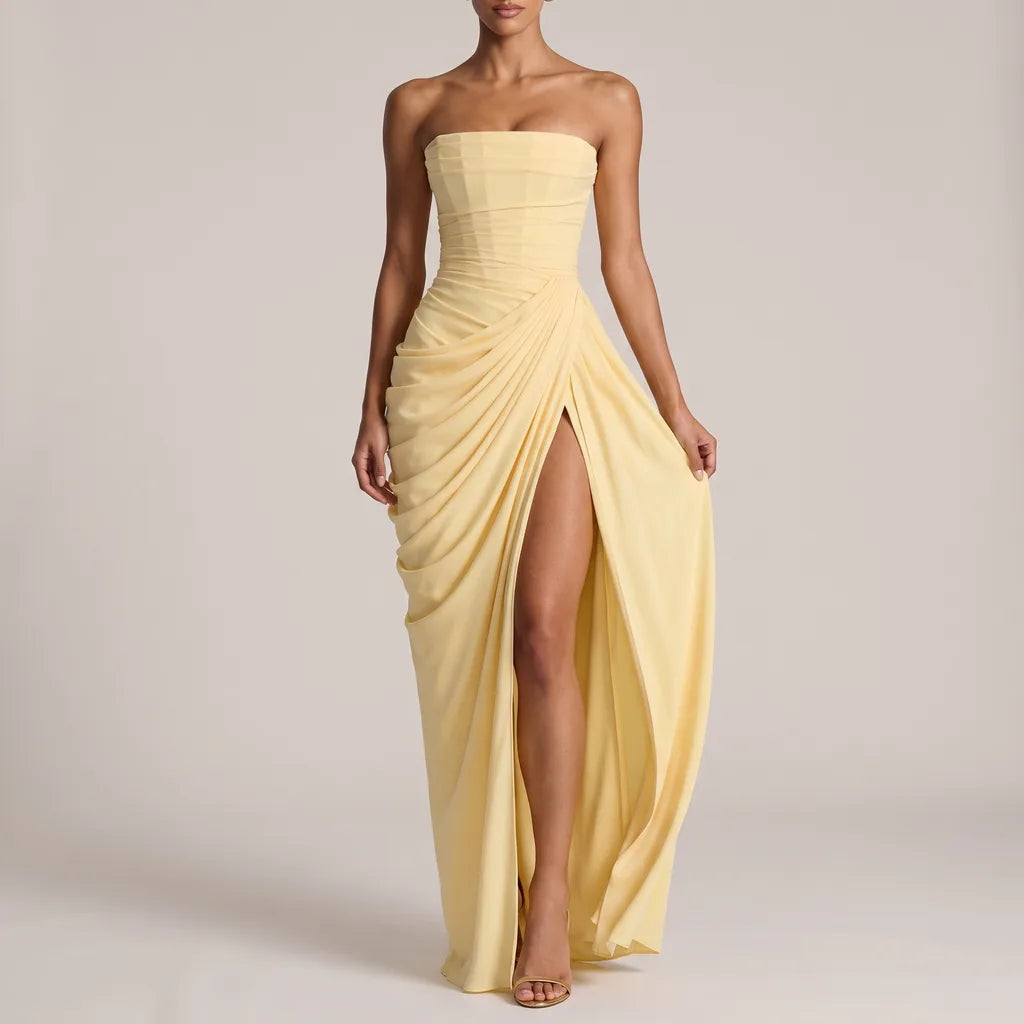Maisy Draped Gown - Color:Yellow;Size:S